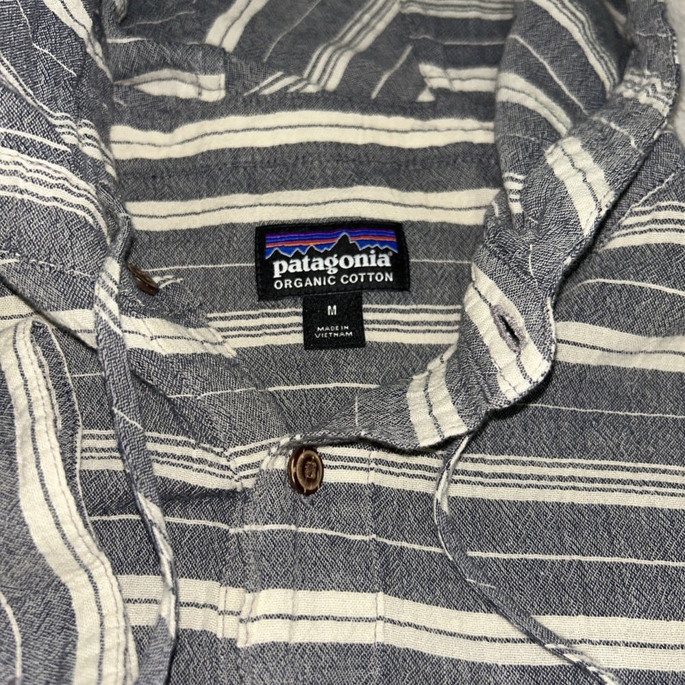Patagonia Men's Medium Fjord Organic Cotton Hoodie Grey Striped Henley - Picture 5 of 10